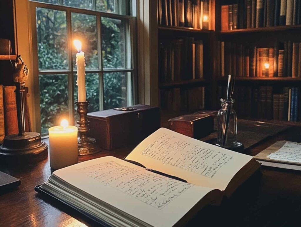 books, candlelight, bookshelf, cozy