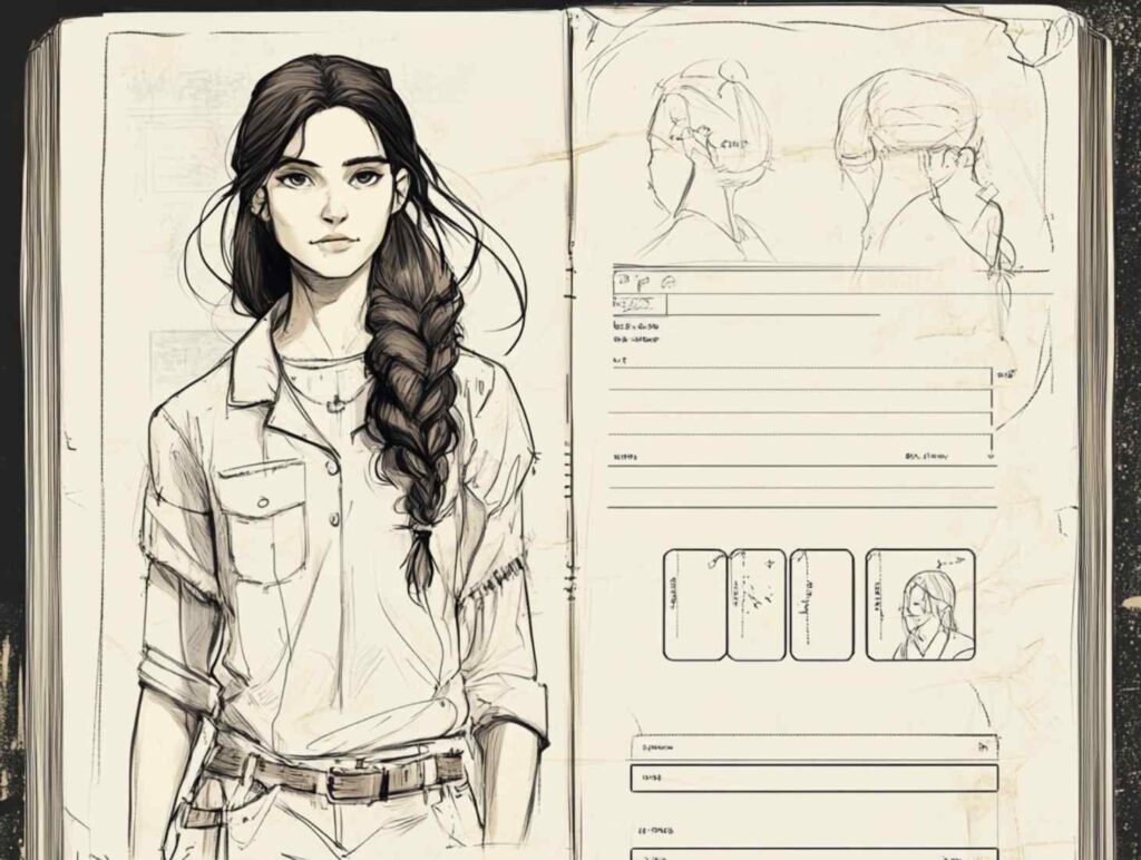 character sheet for writing novels, girl with dark hair